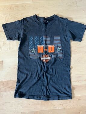 Harley-Davidson Black Tee with Orange Logo & Stars
